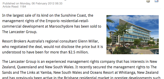 Sunshine Coast’s largest MR deal sealed